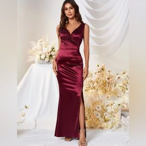 MUXXN Burgundy Satin Formal Dress